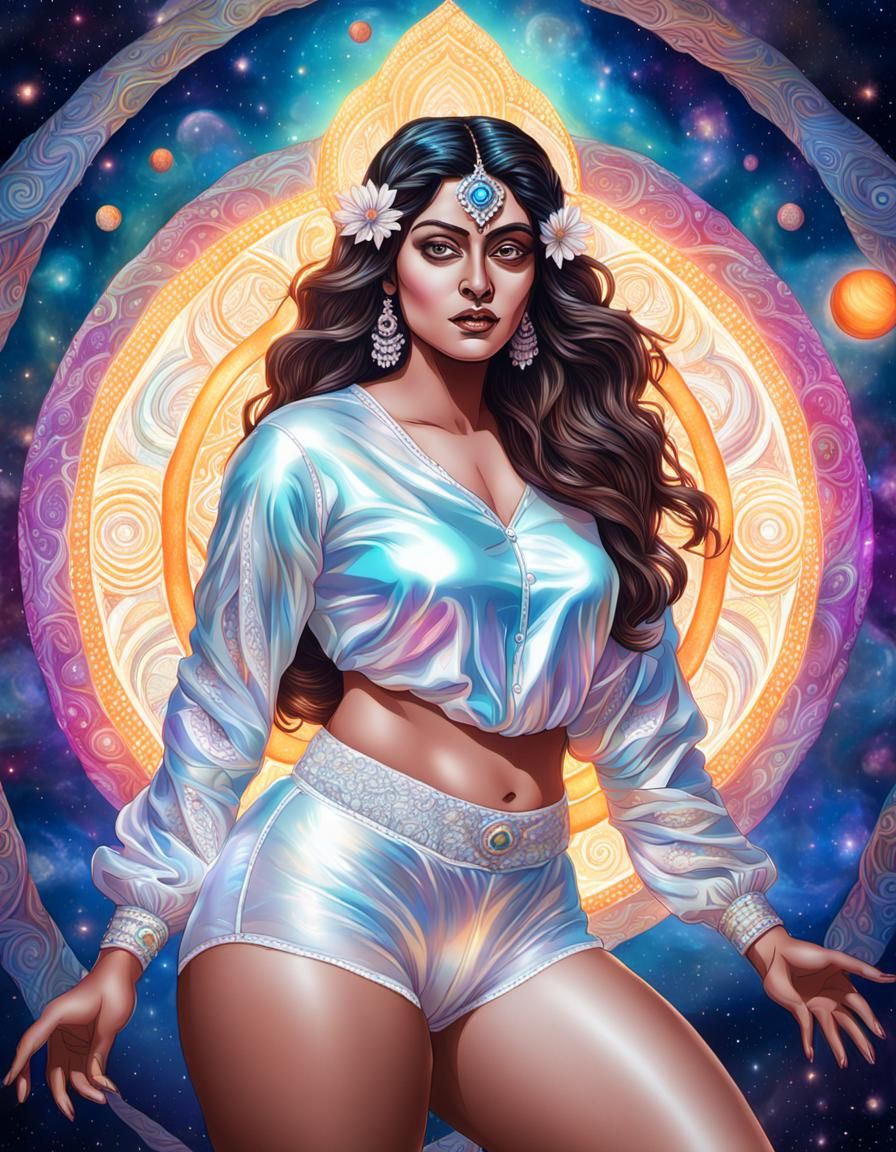 Goddess in Satin Bloomers: A Cosmic Illustration