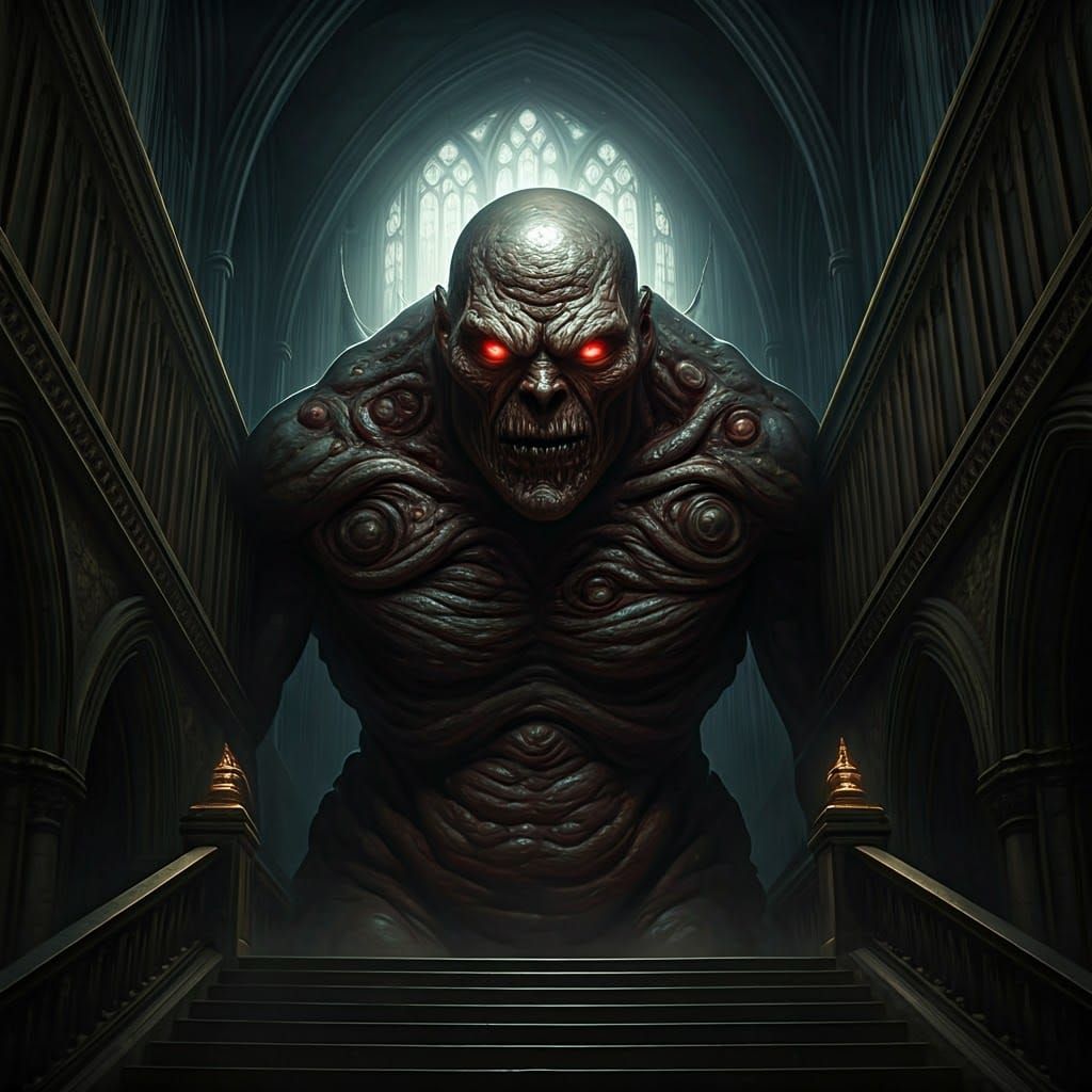 Dark Fantasy Creature in a Haunting Hallway
