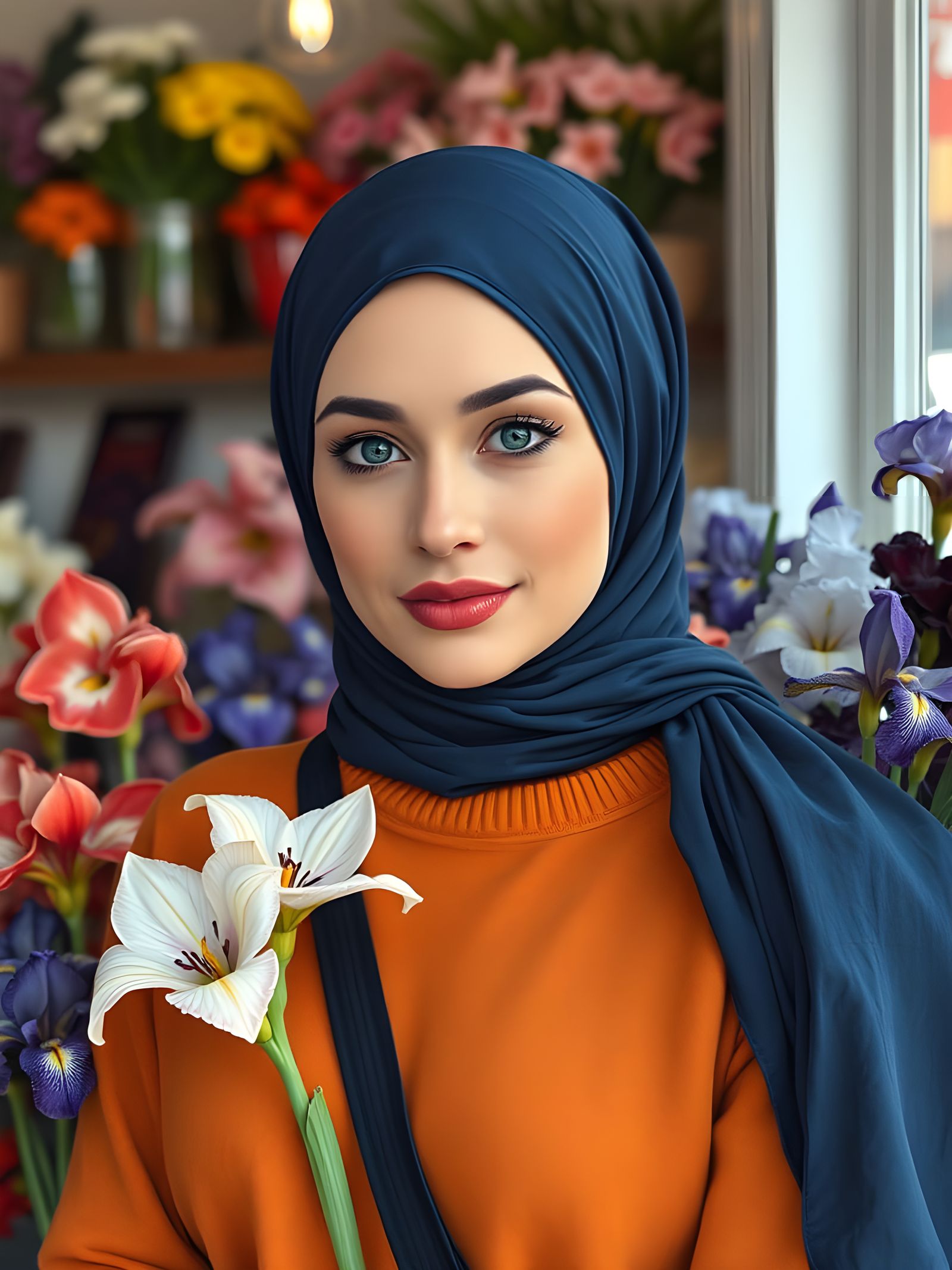 Beautiful Swedish Florist in Dark Blue Hijab