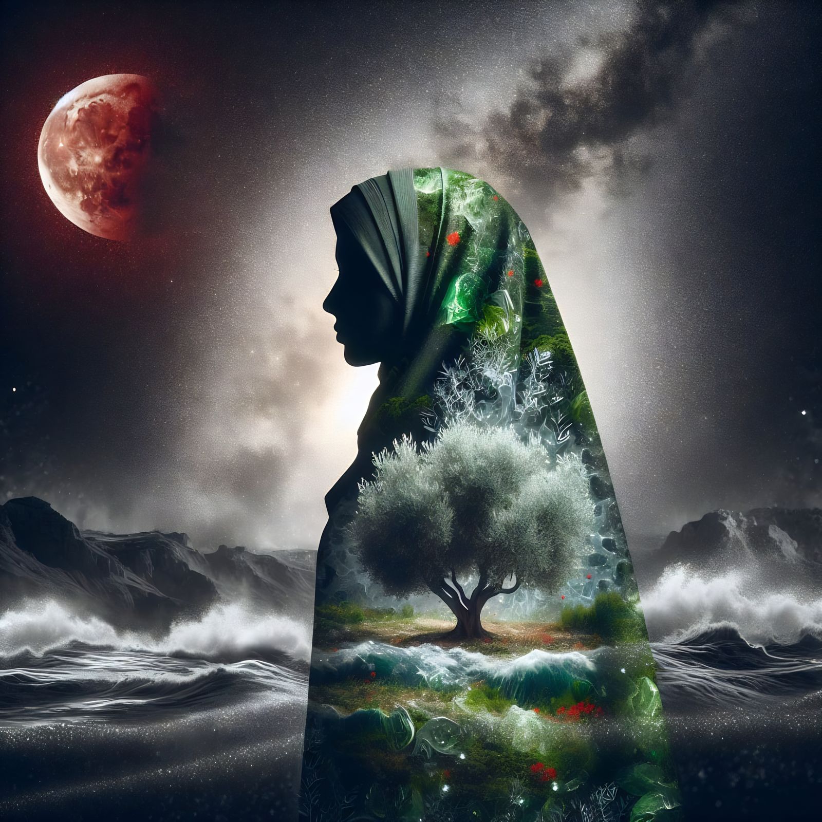 Majestic Ice Queen Under Glowing Moonlight