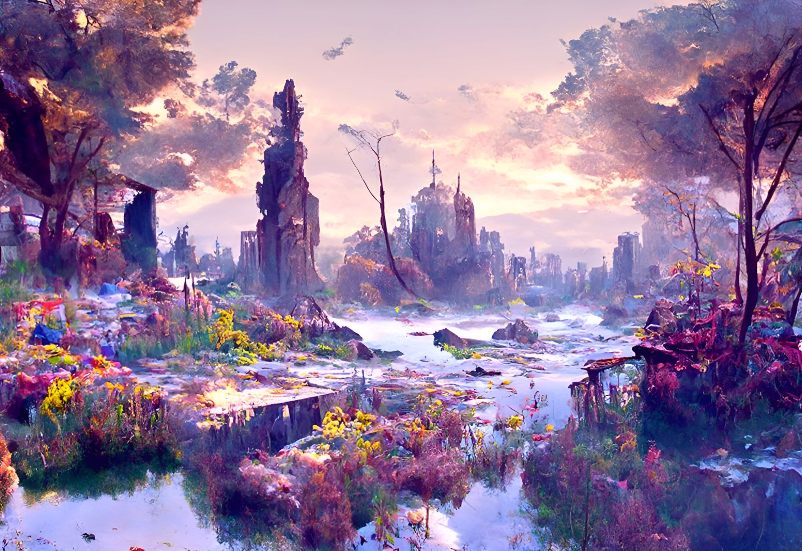 Post-Apocalyptic Metropolis in Ruins, Hyperrealistic Paintin...