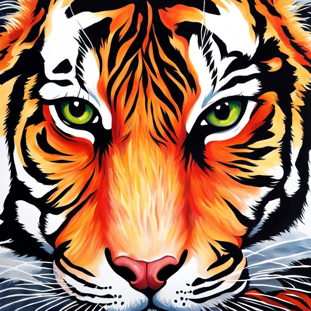 Half-Human, Half-Tiger in Gouache Painting