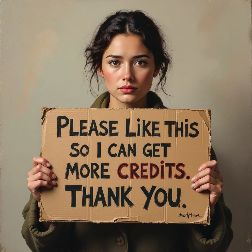 Grateful Person Holding Cardboard Sign with Chiaroscuro Ligh...