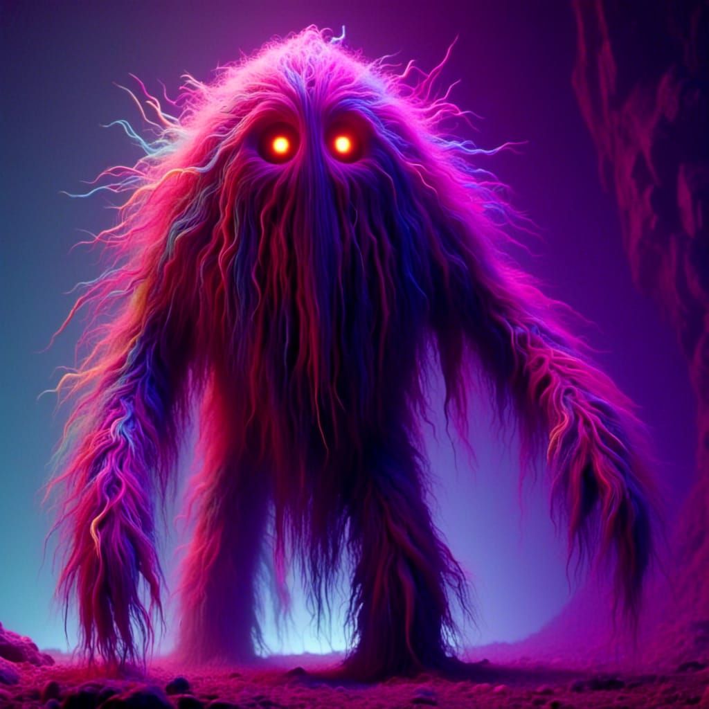 Kaleidoscopic Cave Creature in Fuzzy Style