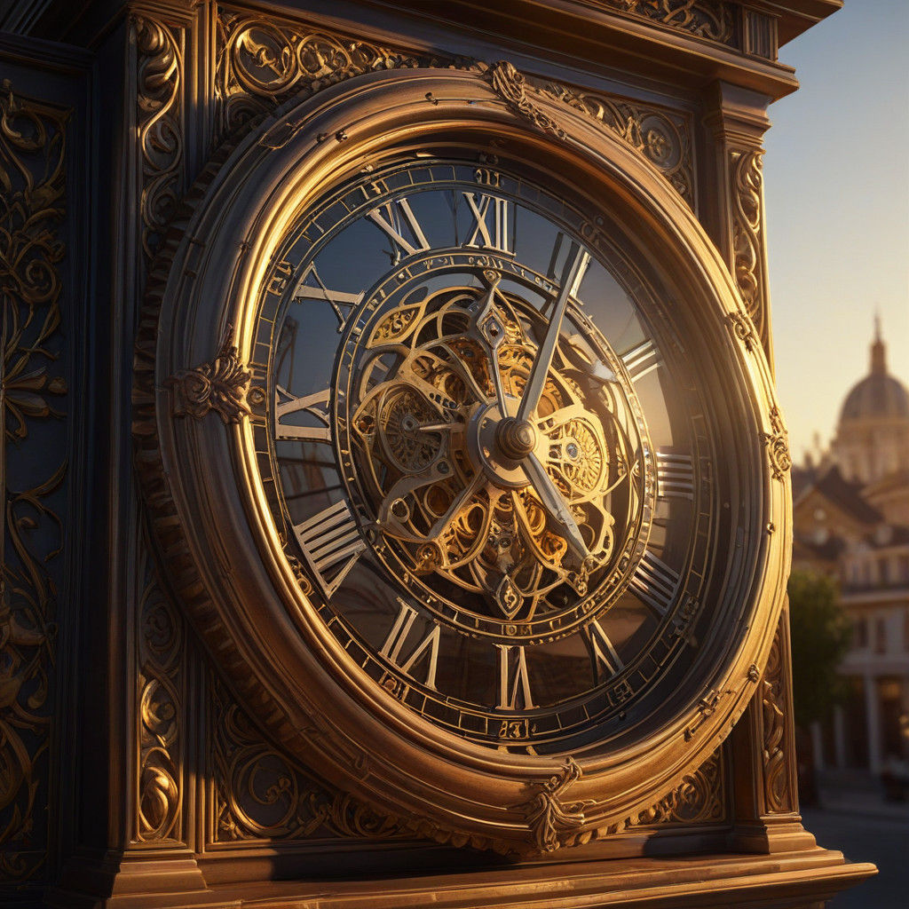 Large Clock with Intricate Golden Hands