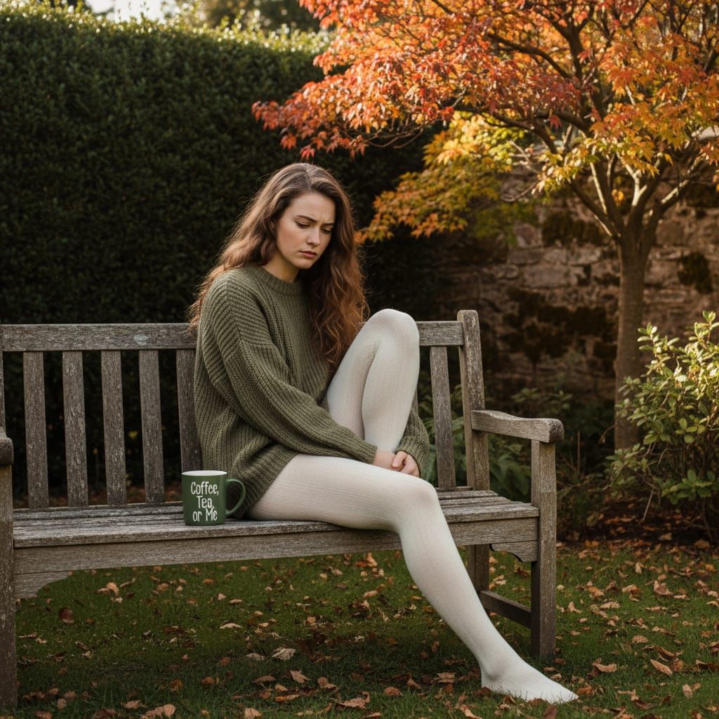 Sad Woman in Sunlit Garden