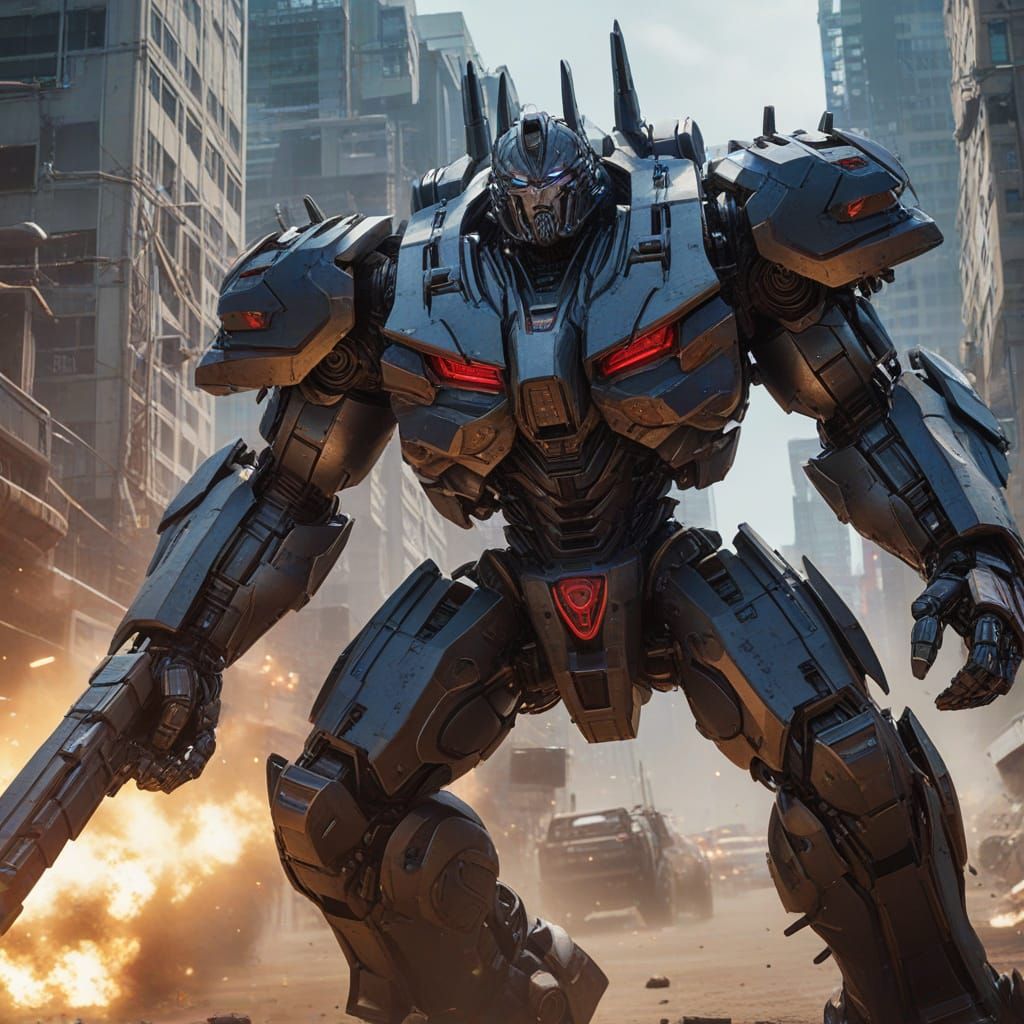 Cyber Bear Autobot Battles Decepticons in Anime Style