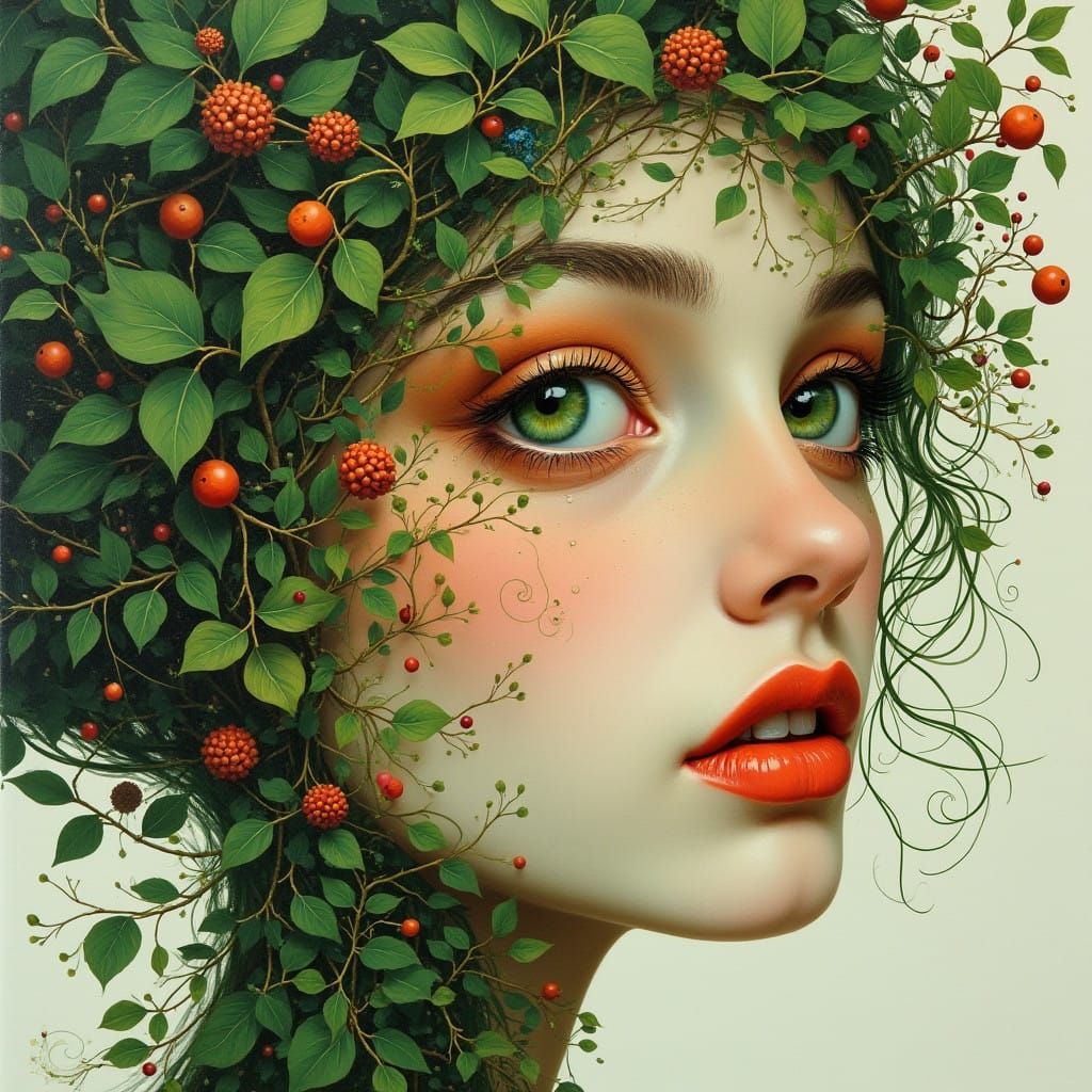 Surrealistic Portrait of a Woman Merging with Nature in Emer...