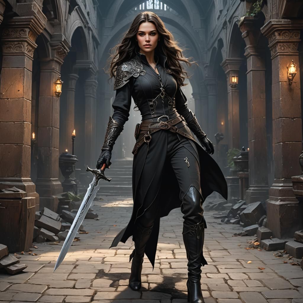 Dark Fantasy Woman with Dagger, Hyperdetailed Concept Art