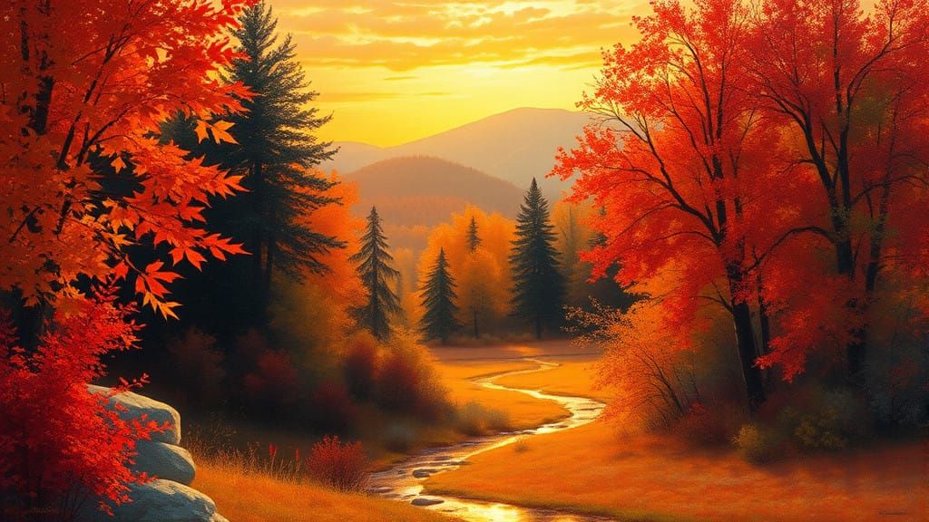Golden Autumn Idyll in Whimsical Oil Painting Style