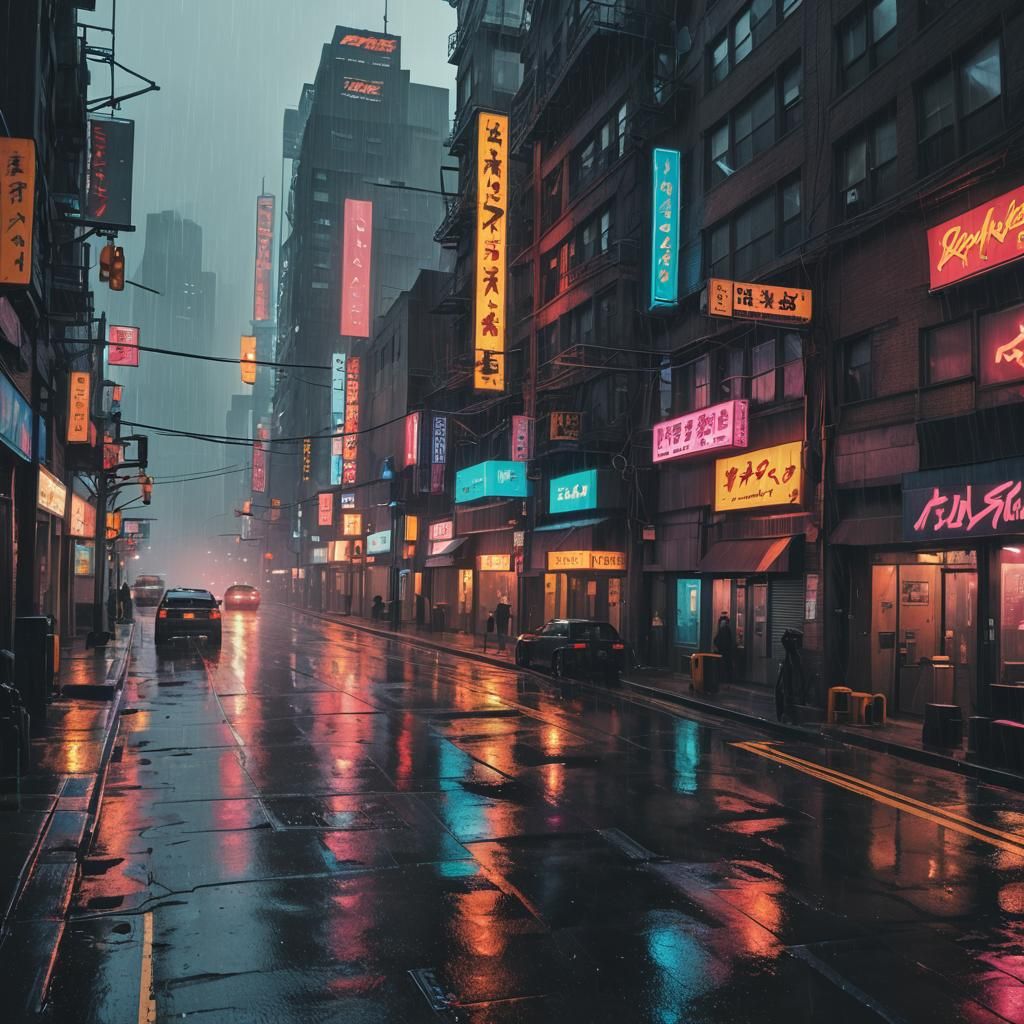 Cyberpunk New York City Street Scene
