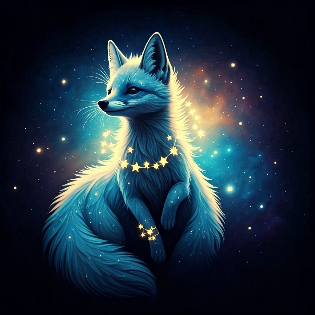 Celestial Fox with Stars in Dreamy Digital Art