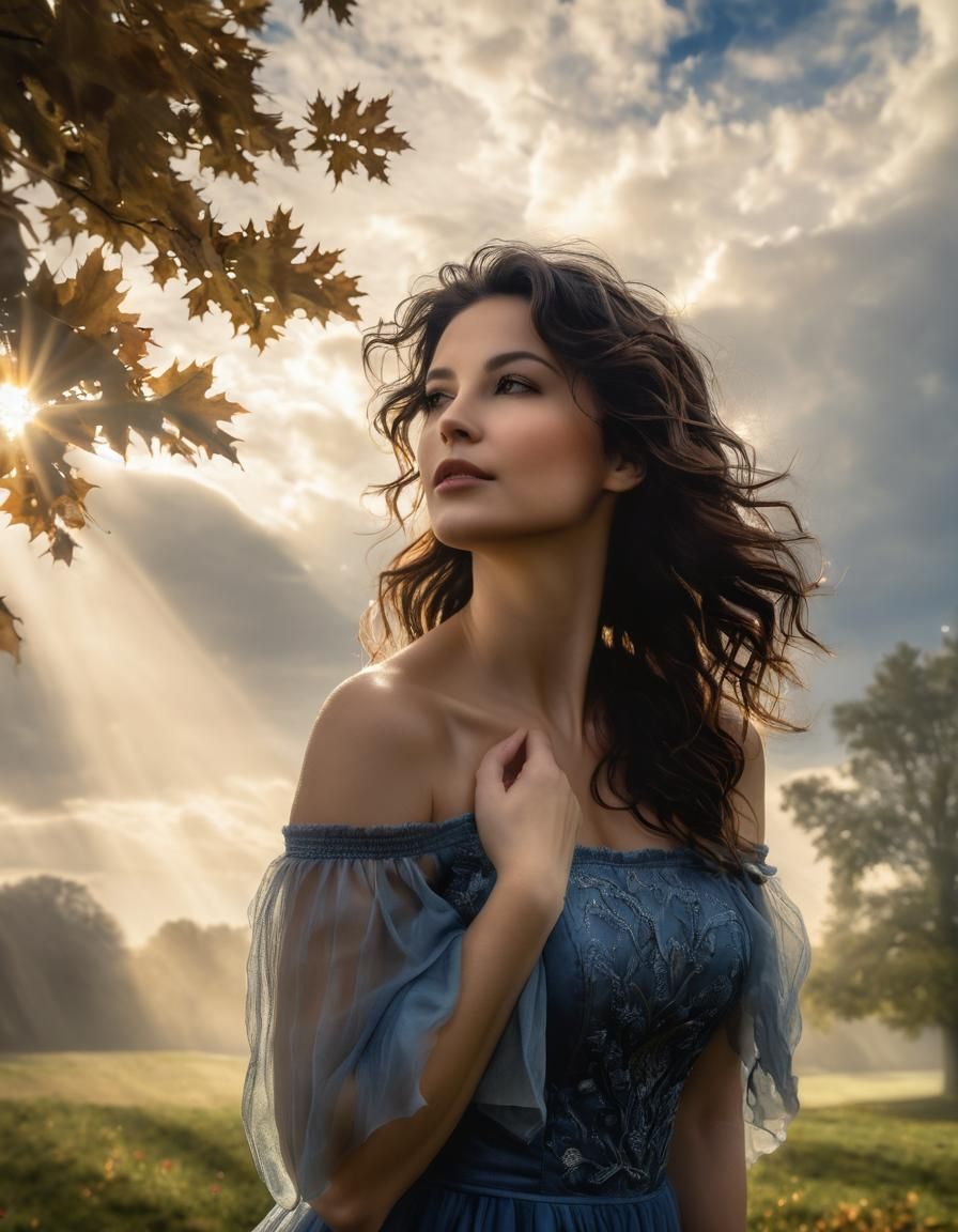 Misty Morning Woman in Chiaroscuro Oil Painting