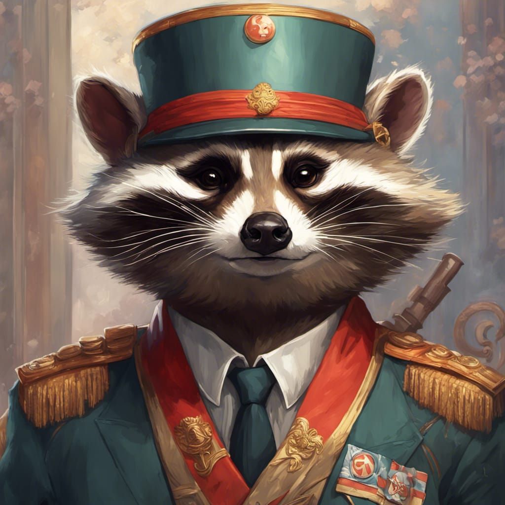 Raccoon Dictator Portrait in Hyperdetailed Style