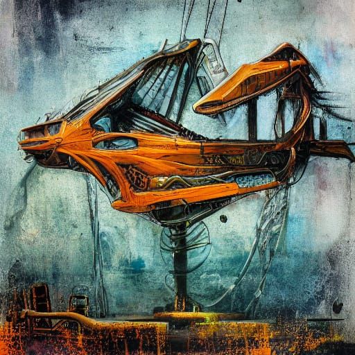 Cyberpunk Dreams: Giant Pteranodon Skull Amidst Shattered Ci...