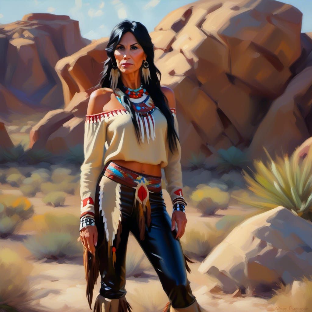 Beautiful Elf in Desert, Impressionistic Oil Painting