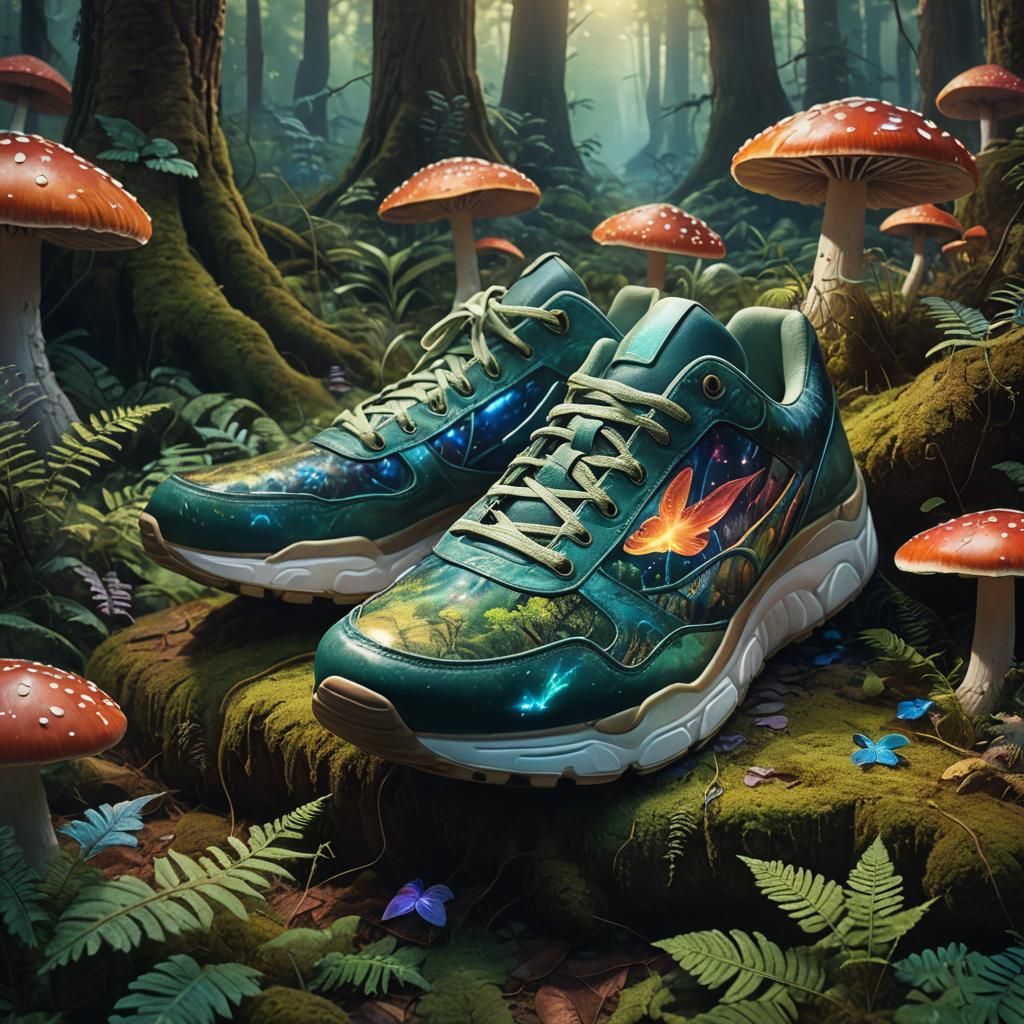 Luminous Sneakers on Mystical Mushroom, Fantasy Art