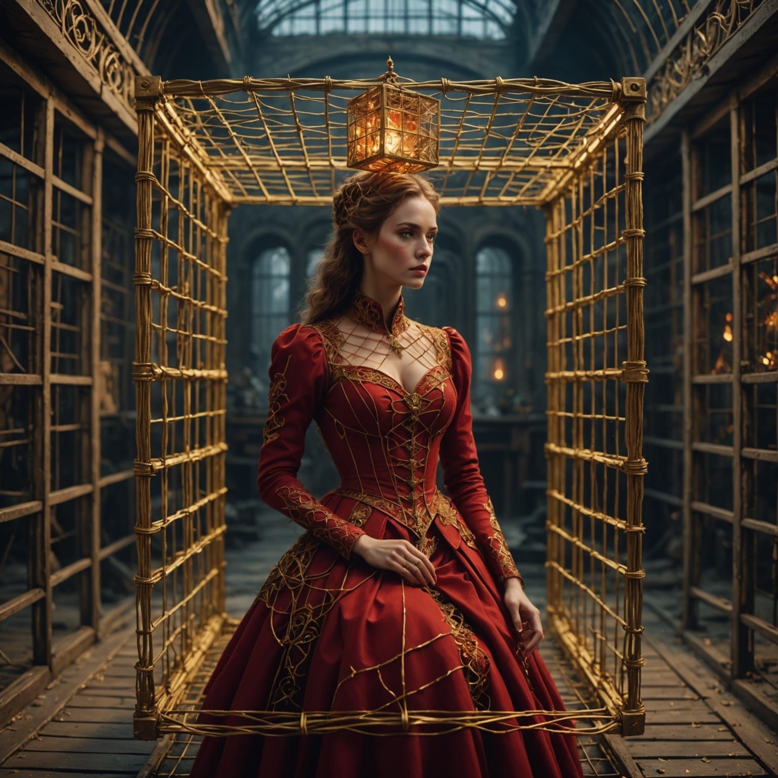 Golden Cage Goddess in Epic Digital Painting