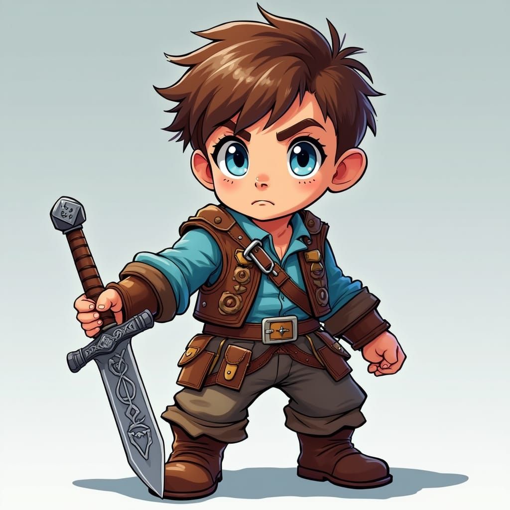 Fantasy Dwarf Child in Cel-Shaded Manga Style