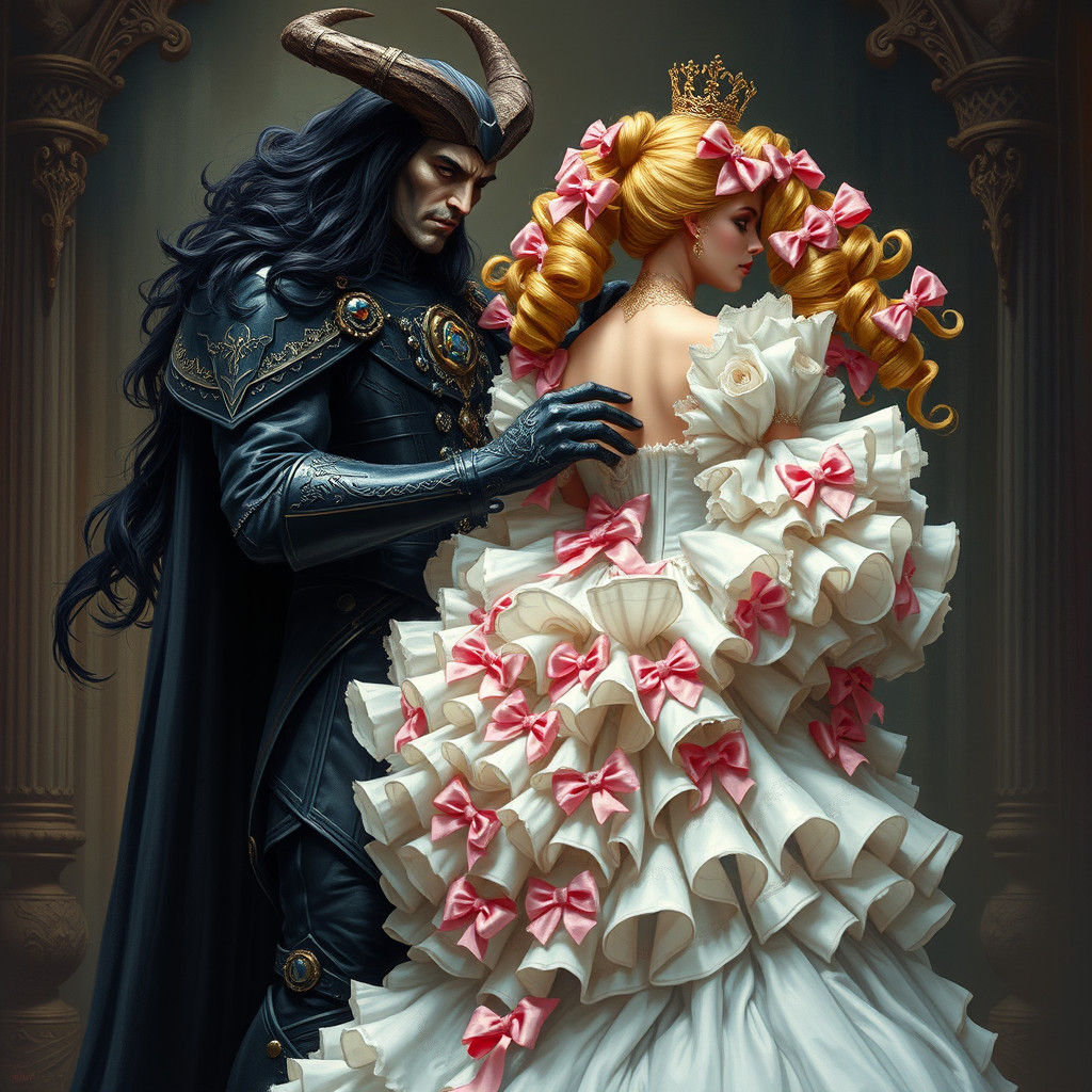 Demon King Assists Princess Bride in Whimsical Scene