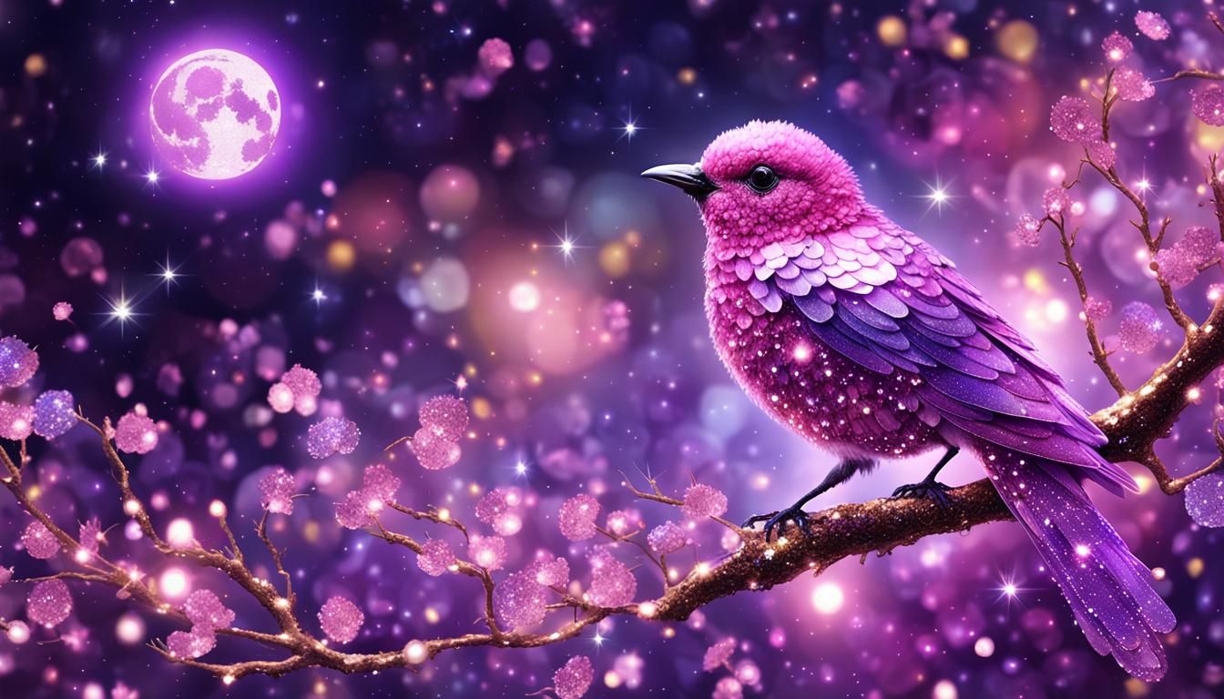 Glistening Pink Crystal Bird in Starry Garden