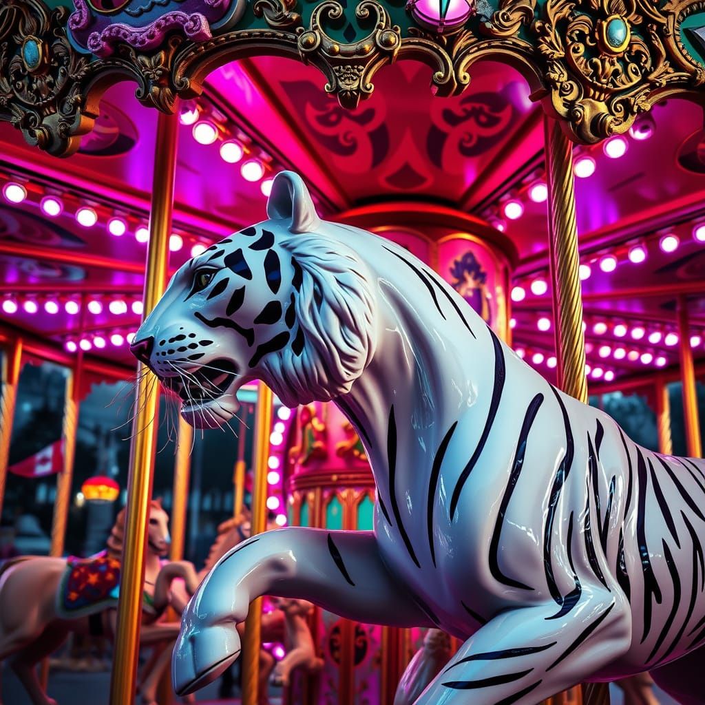 White Tiger Carousel in Photorealistic Style