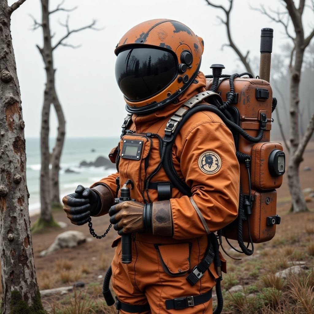 Spaceman in Salvage Suit with Coffee Gear