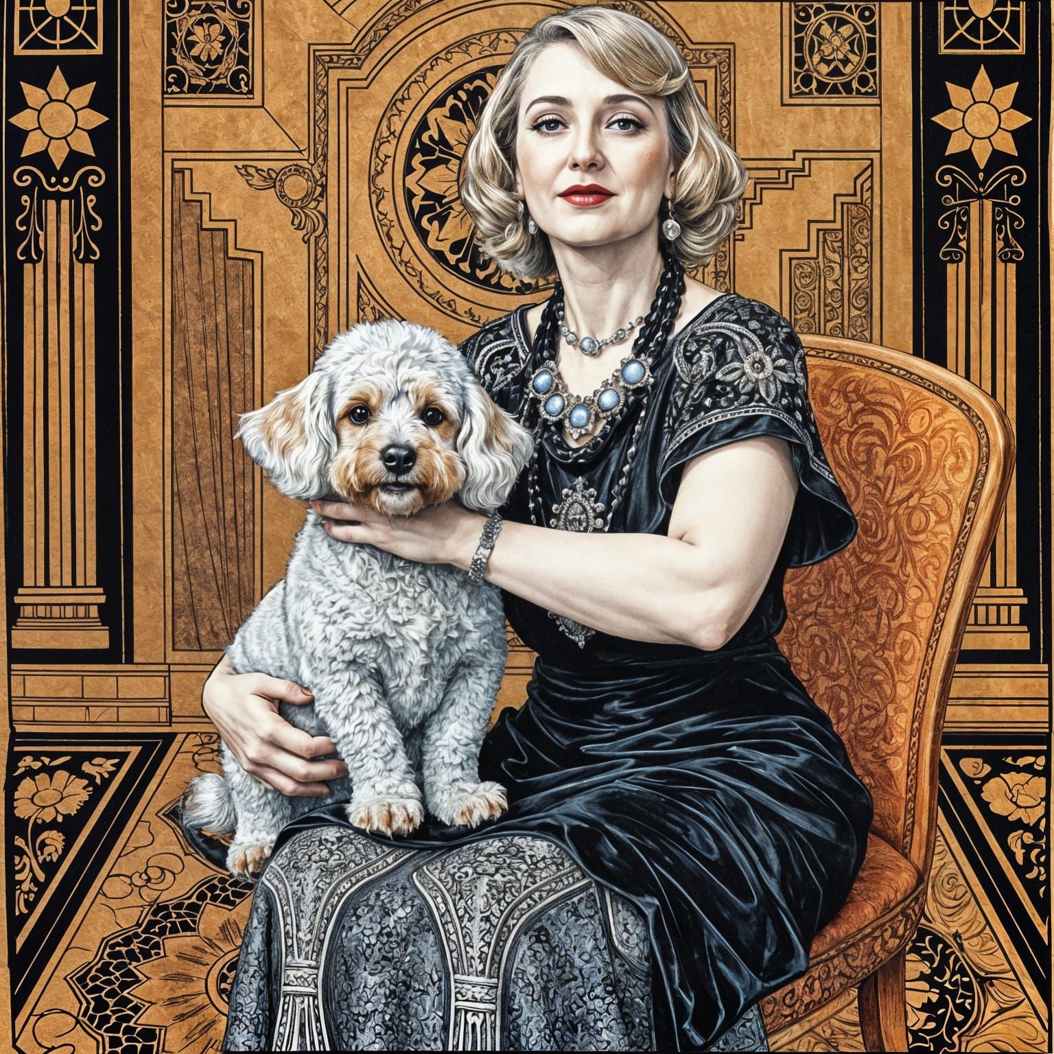 Art Deco Lady with Poodle