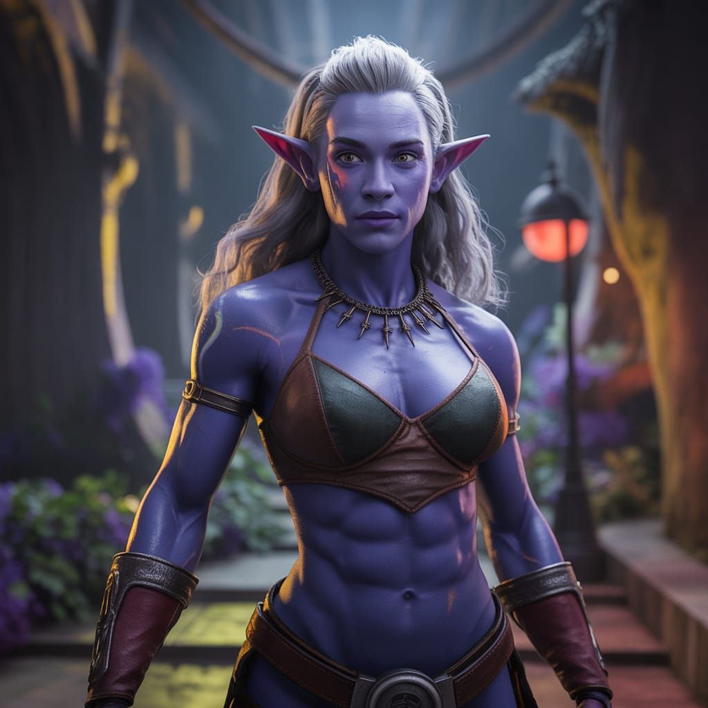 Muscle-bound Female Drow in Fantasy Concept Art