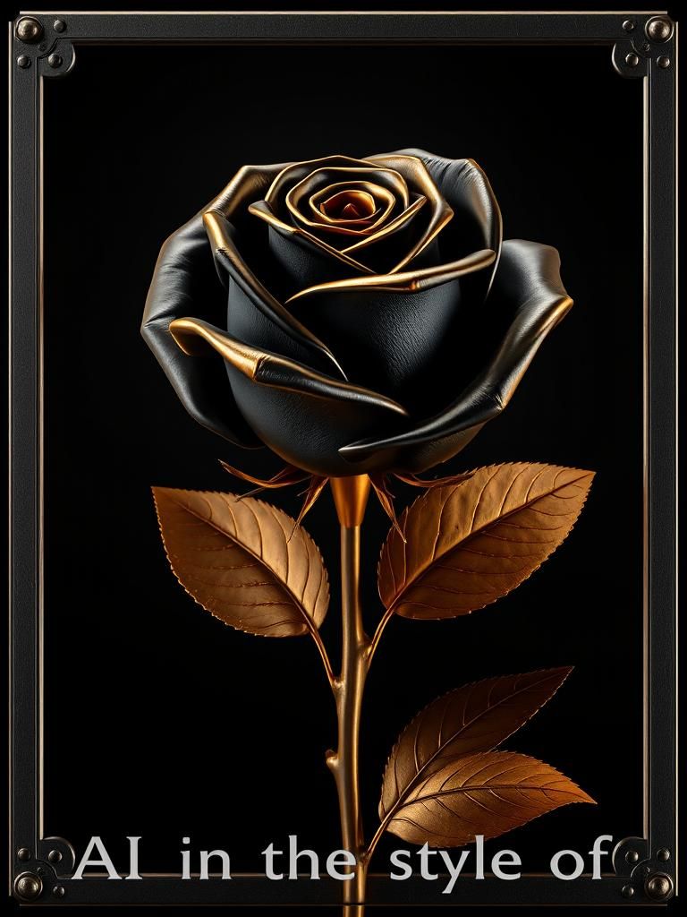 Golden Accented Black Rose Between Copper Coins