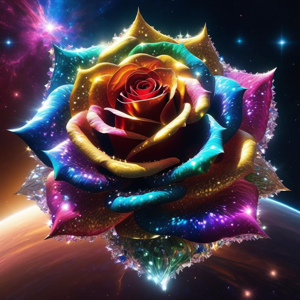 Galactic Crystal Rose with Dust Cloud, Glistening Art