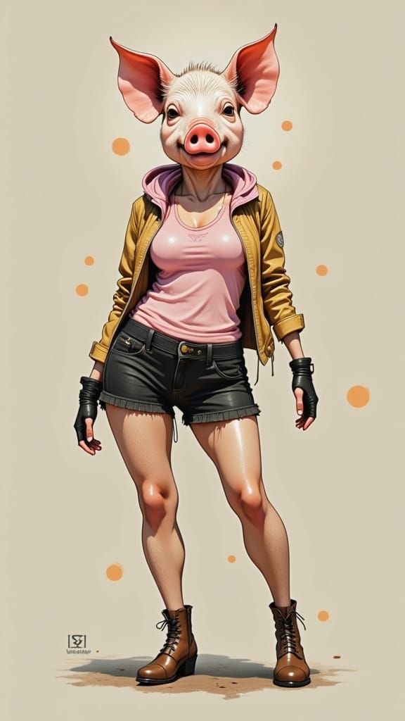 <lora:Caffeinated Wildlife:1.0> full body shot of a female pig