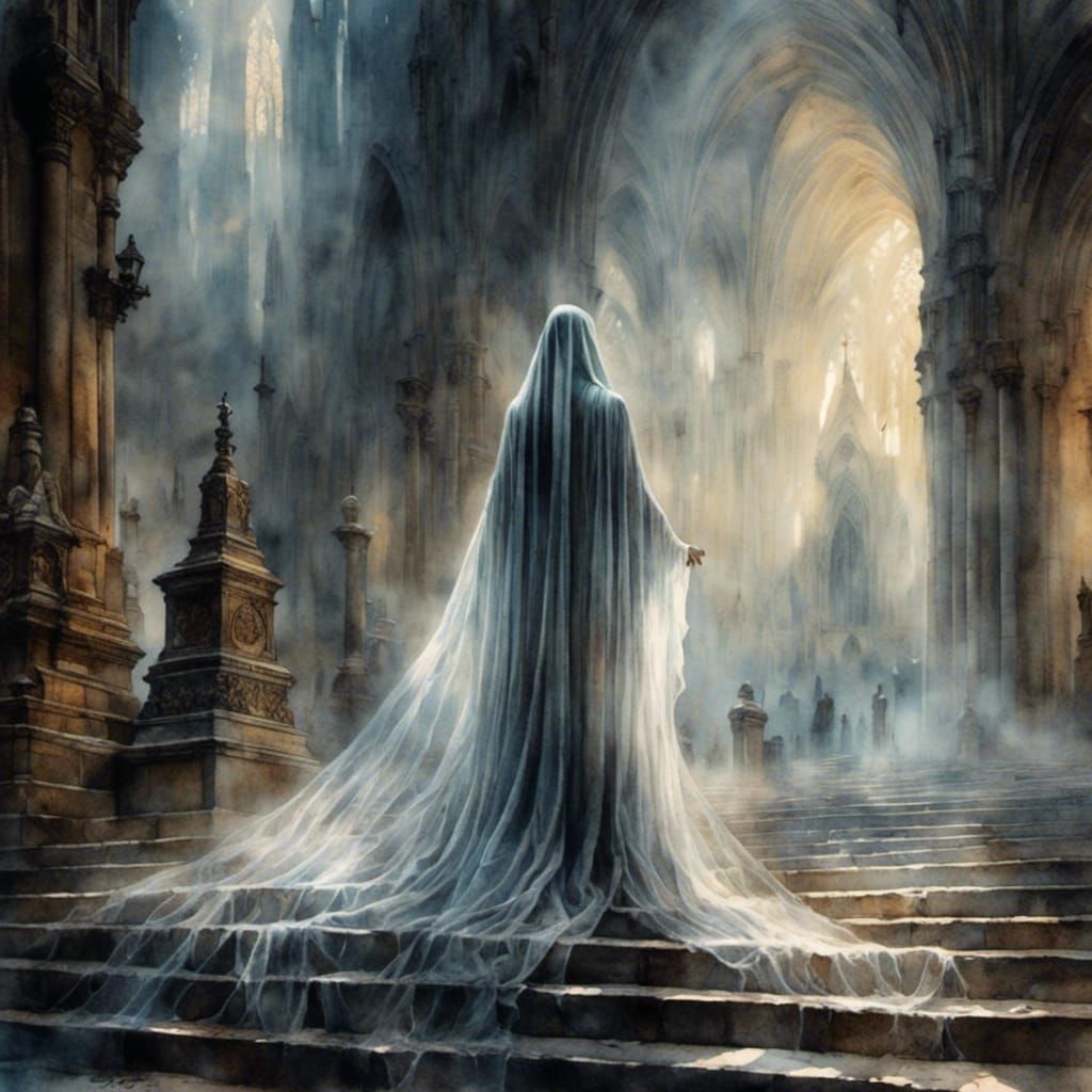 Mysterious Nun Portrait in Gothic Watercolor Style