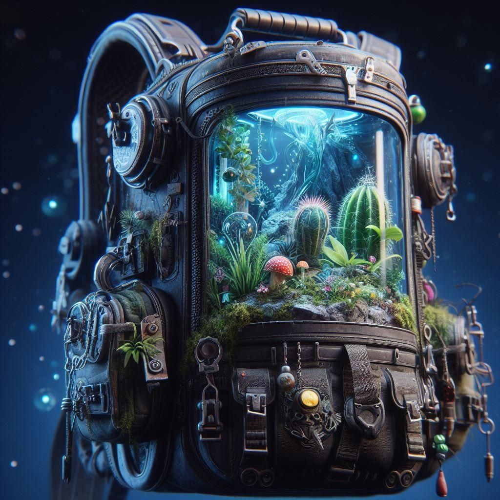 Cyberpunk Backpack Terrariums in Digital Art Style