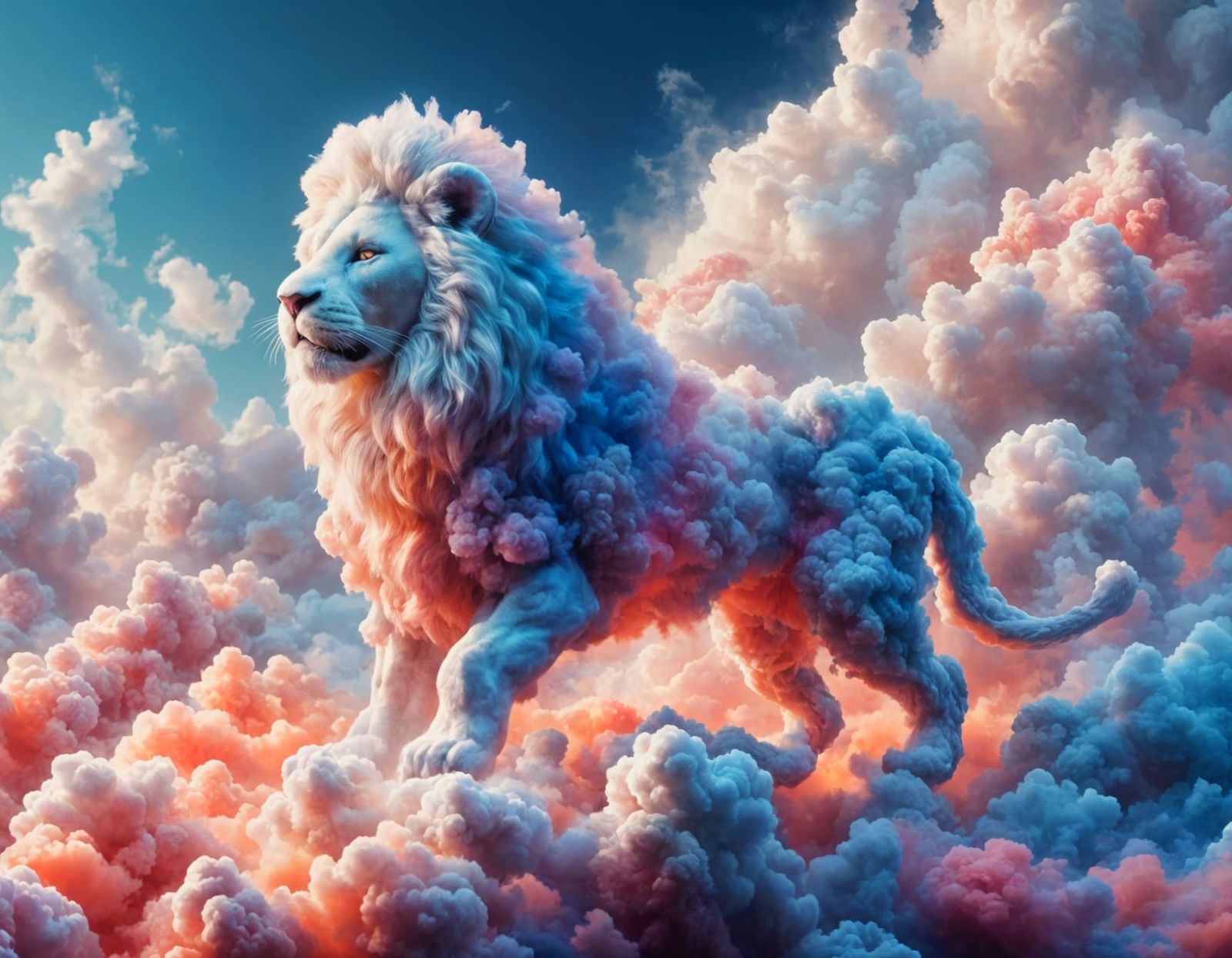 Pastel Rainbow Cloud Lion in Photorealistic Style