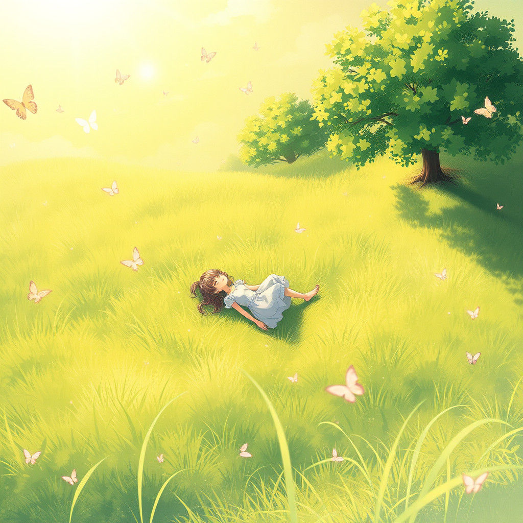 Girl in Meadow: Anime-Inspired Digital Art