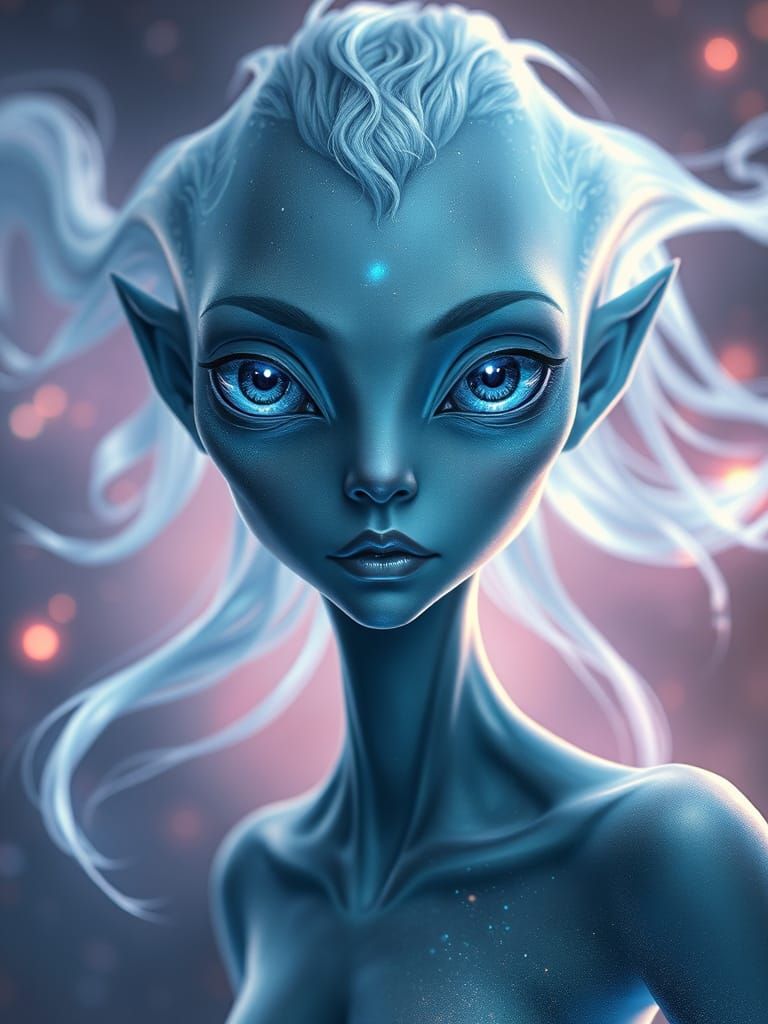 ""A stunning alien being, her beauty defies anything seen before. Her features are ethereal and otherworldly, yet captiv...