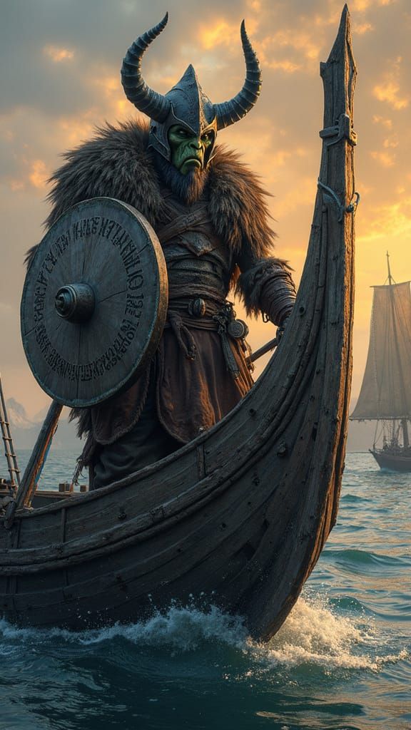 Viking Orc Warrior at Longship Bow