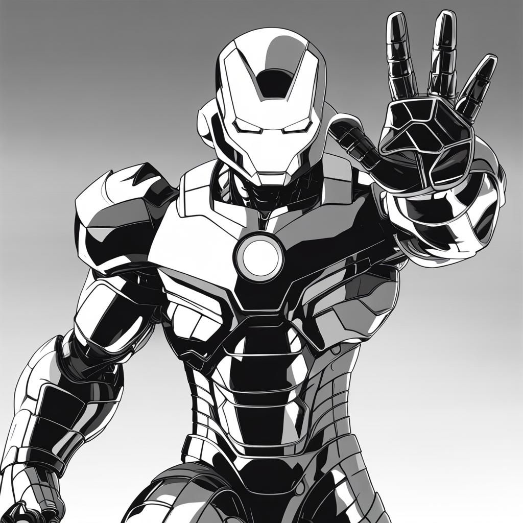 Goku as Iron Man in Black and White Anime Style