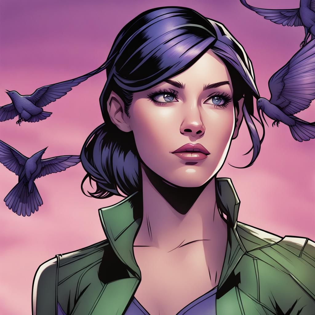 Retrofuturistic Heroine Holding Bird: Character Art