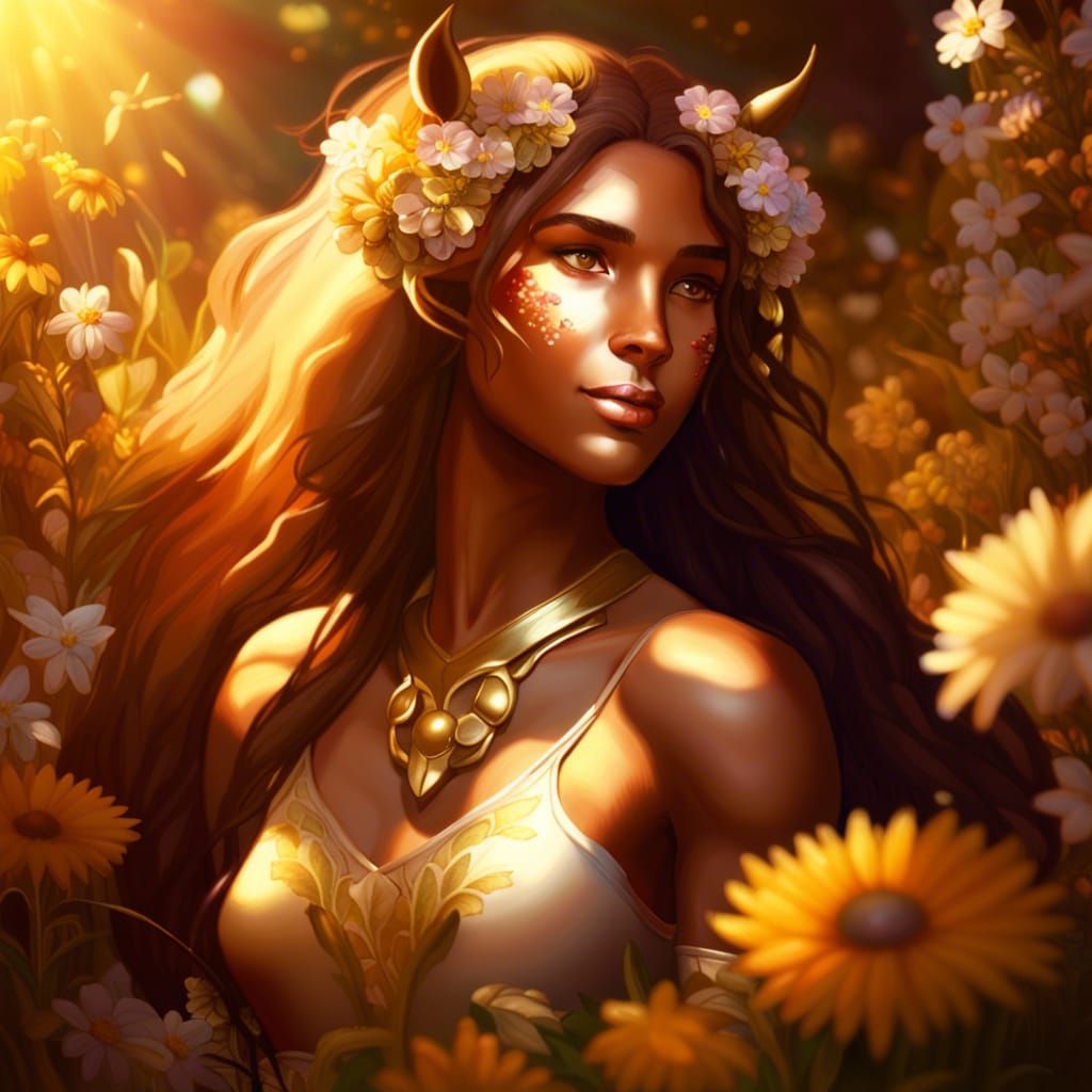 Beautiful Female Centaur in a Sunny Flower Garden
