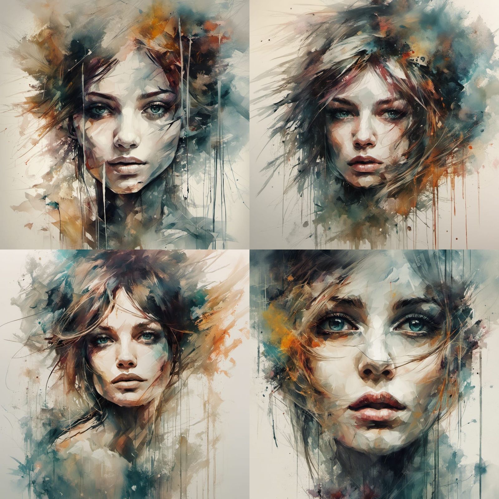 Abstract Portrait in Mixed Media Style