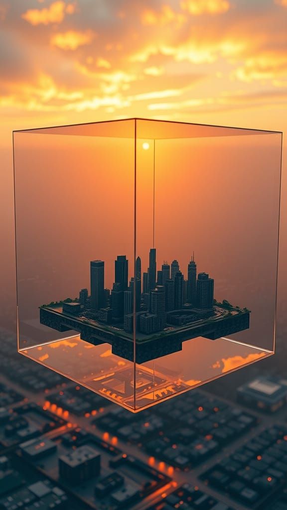Infinite Cityscape in a Transparent Cube