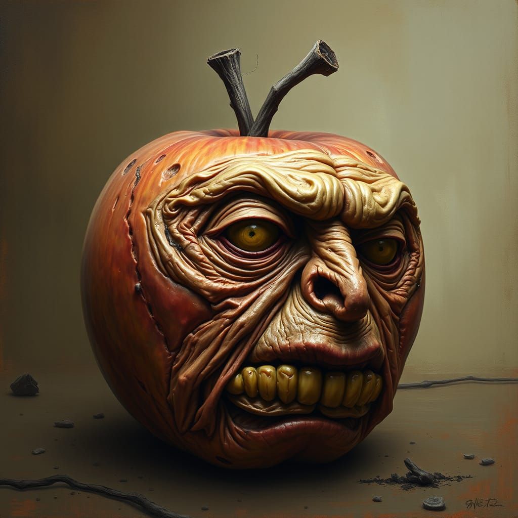 Decaying Apple Portrays Politician's Tormented Face