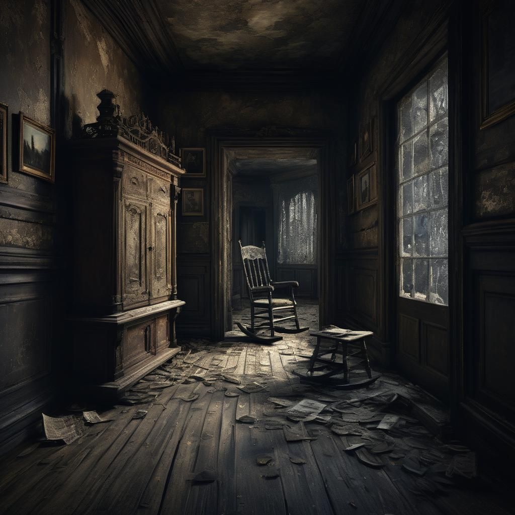 Dark Victorian House with Old Woman: Dreamscape