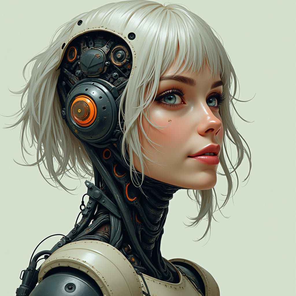 Attractive Cyborg Smiles with Industrial Cyberpunk Aesthetic