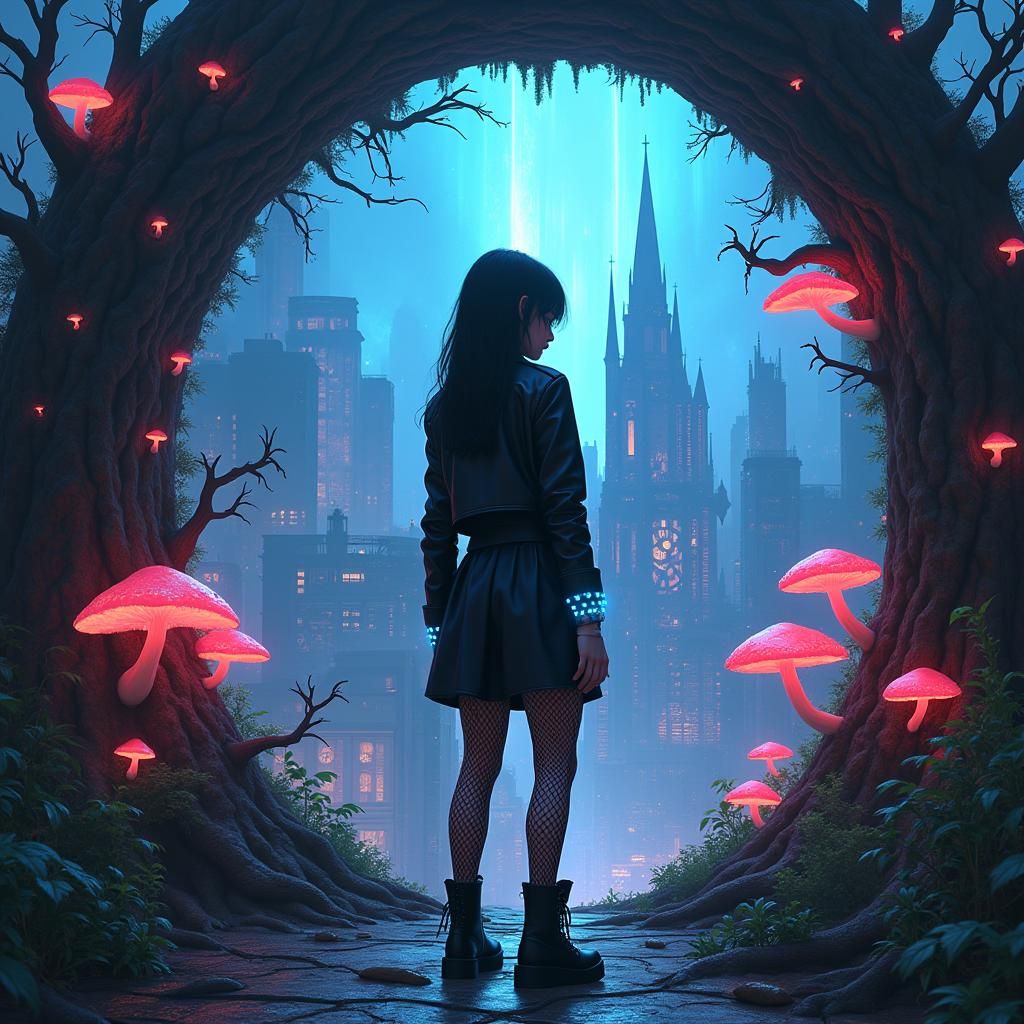 Alice Reenters Cyberpunk Wonderland Portal