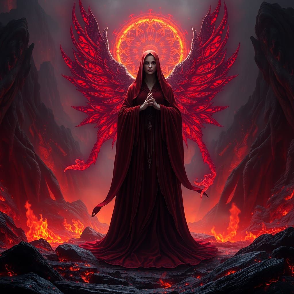 Mystical Crimson Mother in Fiery Shadow Realm