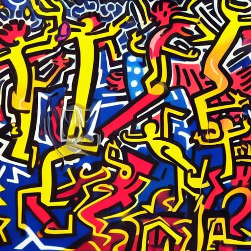 Cosmic Dance in Street Art Style with Fiery Flames