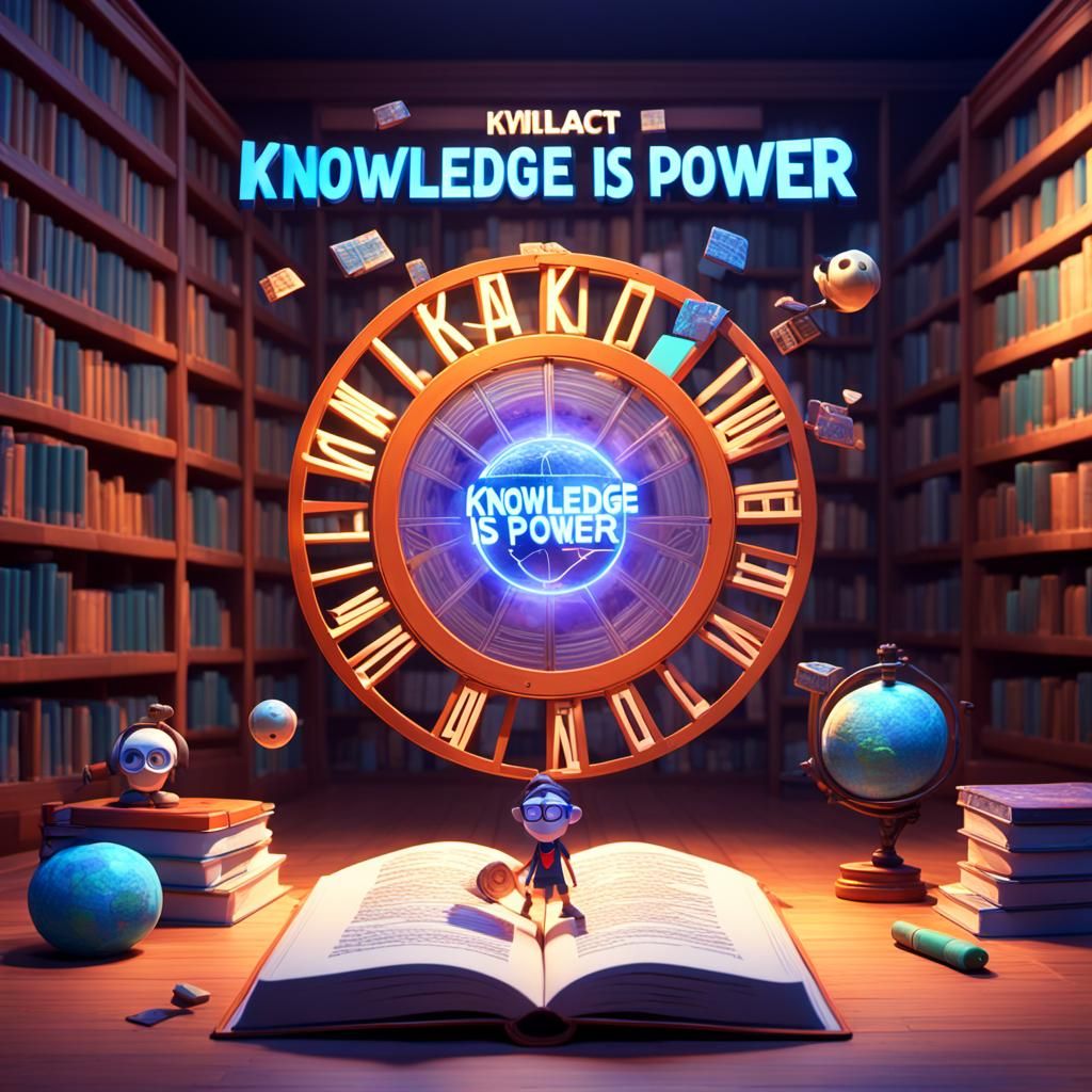 Knowledge is Power Sign in Pixar Style